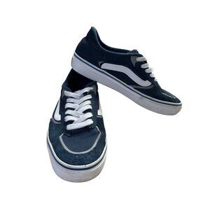 VANS Pro Skate Shoes Sneakers Blue Suede White Mens Sz 7.5 Low Top Lace Up